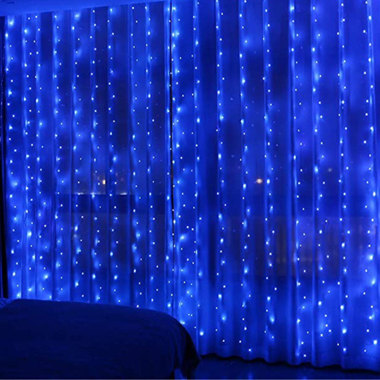 Perfect Holiday 300 LED Curtain String Lights Plug In - 8 Light Modes